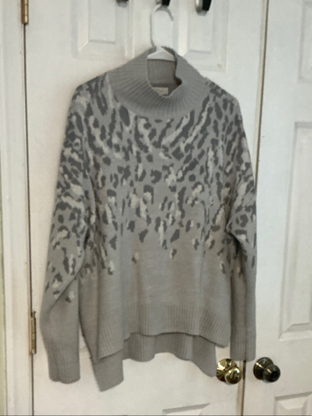 new directions Gray Animal-Print Turtleneck Sweater